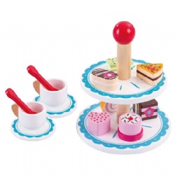 wooden montessori Children's Blue Dessert Stand Pretend Play Toy Set