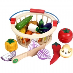 wooden montessori  14-Piece Vegetable Basket Educational Play Set