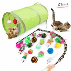 21 PCS Retractable Cat Toys with 2 Way Tunnel