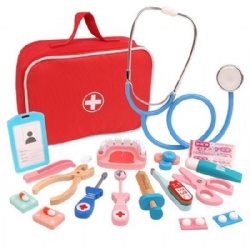 wooden montessori  Red Storage Pouch Dentist Pretend Play Set‌